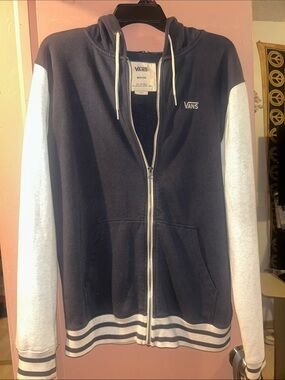 Vans Navy and Light Gray Men's Zip-Up Hoodie